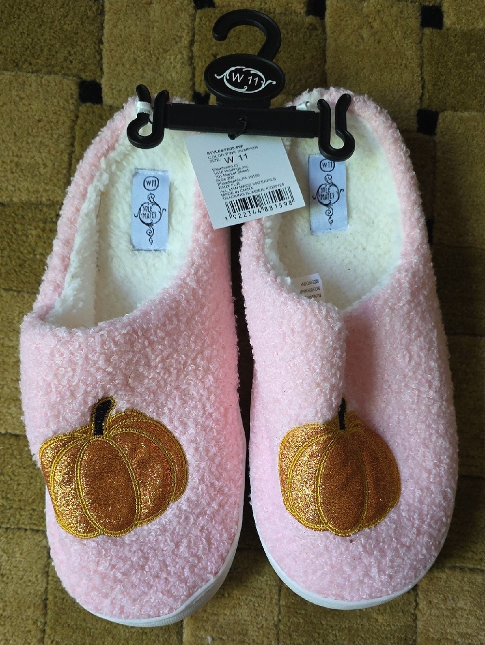 Pink Fuzzy Pumpkin Slippers NEW